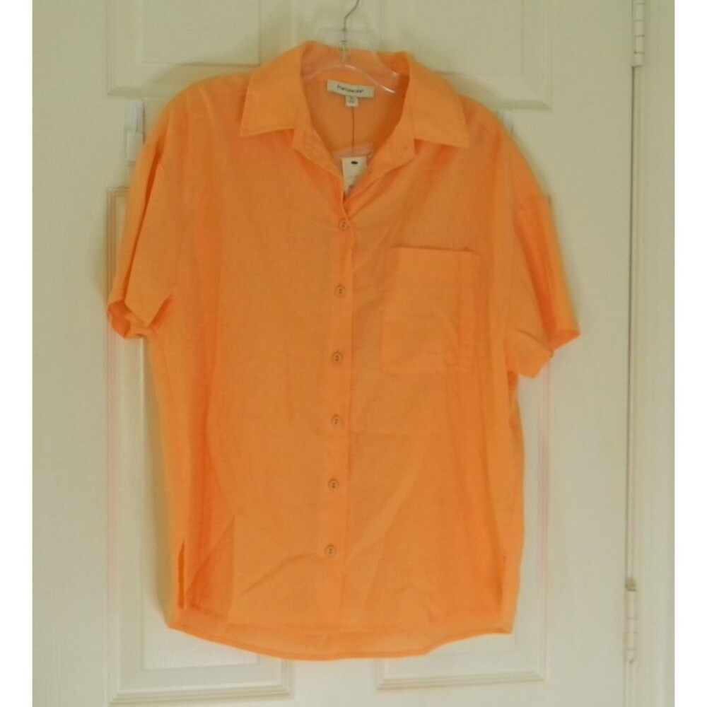 Francesa's Peach Linen Blend Shirt Bright Blouse Size Small Orange Coral NWT